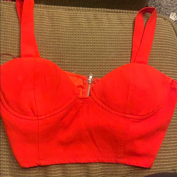 red bustier top